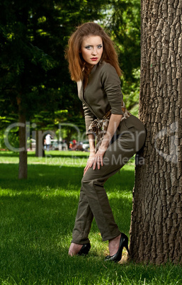 beauty woman in overalls