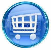 shopping cart icon blue, isolated on white background.
