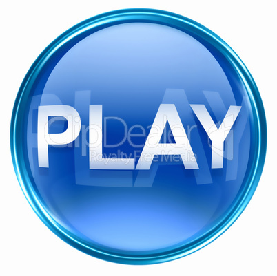 Play icon blue, isolated on white background