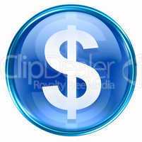 button dollar icon blue, isolated on white background