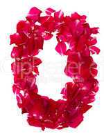 Pink rose petals forming letter O