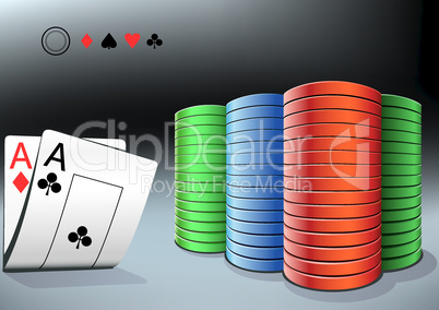 poker chips and two aces
