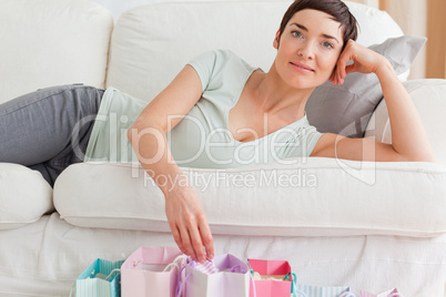 Close up of a lovely woman with shopping bags