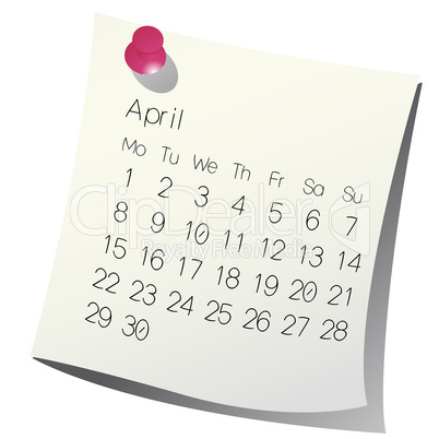 2013 April calendar