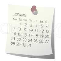 2013 January calendar