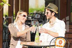 Restaurant terrace elegant couple  drink sunny day