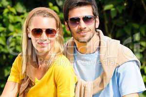 Sportive young couple portrait wear sunglasses sunny