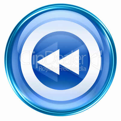 Rewind icon blue, isolated on white background.
