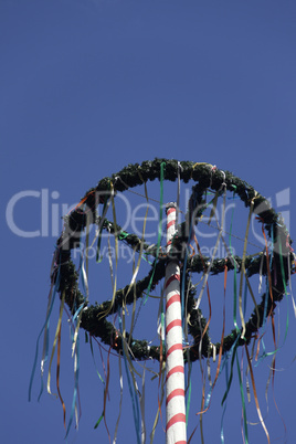 Maibaum in einem Biergarten