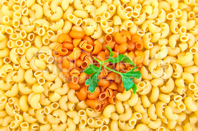 Pasta with yellow with orange hearts and parsley