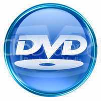 DVD icon blue, isolated on white background.