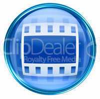 Film icon blue, isolated on white background.