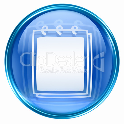 Notebook icon blue, isolated on white background.