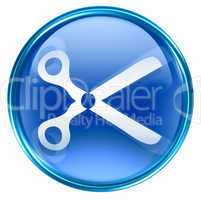 scissors icon blue, isolated on white background.
