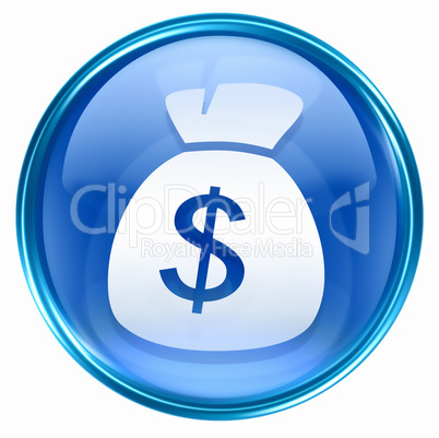 dollar icon blue, isolated on white background.