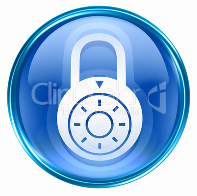 Lock off, icon blue, isolated on white background.