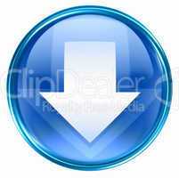 Arrow down icon blue, isolated on white background.