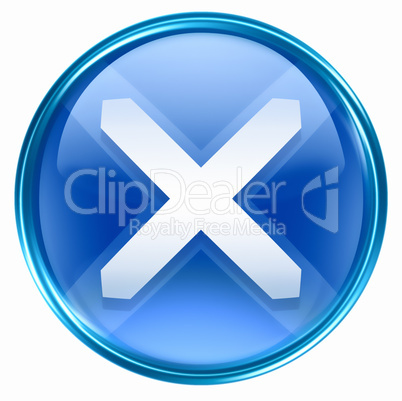 close icon blue, isolated on white background.