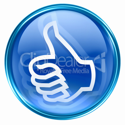 thumb up icon blue, isolated on white background.
