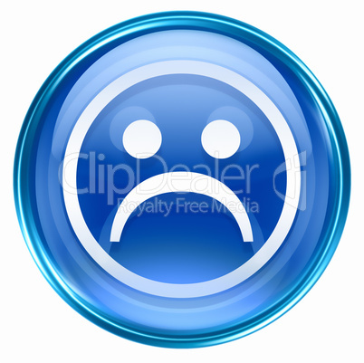 Smiley Face, dissatisfied blue, isolated on white background.