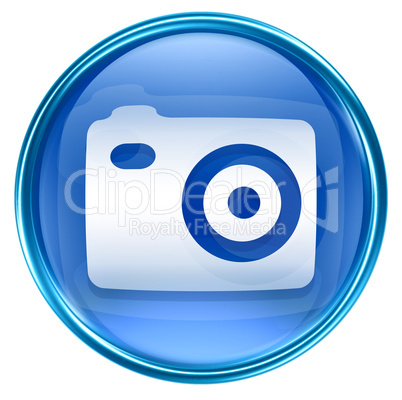 Camera icon blue, isolated on white background