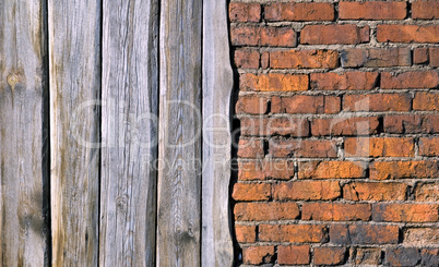 Old brick wall and Boards