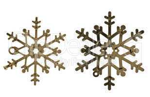 Two plastic gold color snowflake