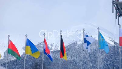 Flags of the competition in skiing