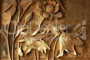 Ancient brick carving art of lotus flowers