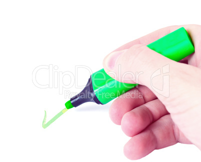 Hand with marker writing isolated on white background