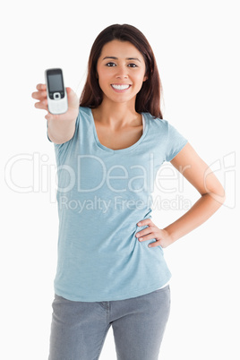Gorgeous woman showing her mobile phone Gorgeous woman showing her mobile phone