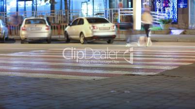 crossing on the night streets. timelapse.