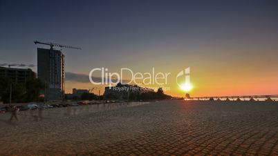 time lapse. Dnepropetrovsk waterfront at sunset. slider shot.