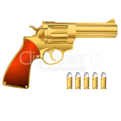 Golden revolver and bullets