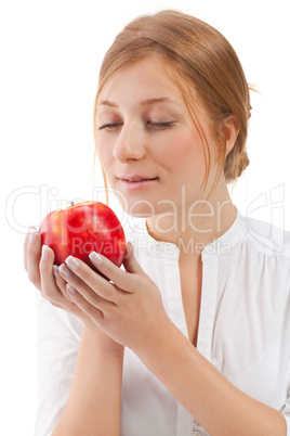 Beautiful woman holding apple