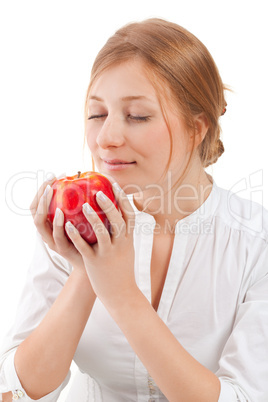 Beautiful woman holding apple