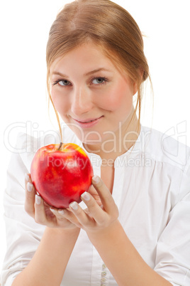 Beautiful woman holding apple