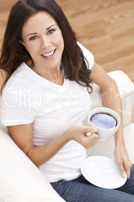 Beautiful Hispanic Latina Woman Drinking Tea or Coffee