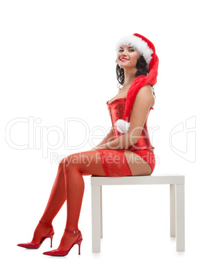 Beautiful christmas woman in santa hat