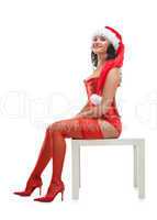 Beautiful christmas woman in santa hat