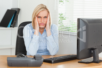 Frustrated looking woman looking into camera