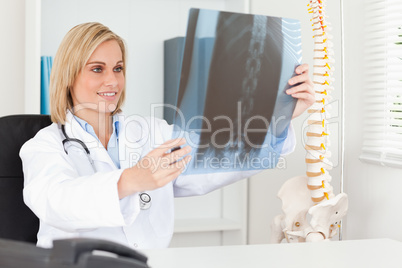 Charming doctor looking at x-ray