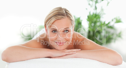 Close up of a woman lying on a lounger