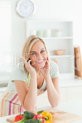 Gorgeous woman on phone looking into the camera