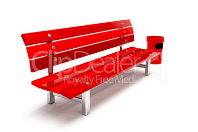 Red bench and bin, isolated on white