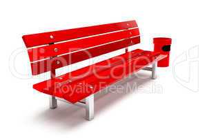 Red bench and bin, isolated on white