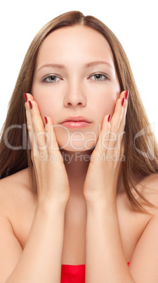 young woman close up studio portrait