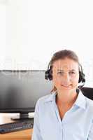 Secretary wearing a headset posing