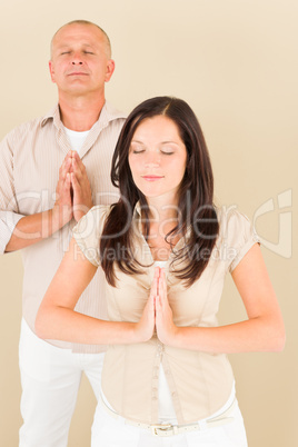 Casual business yoga pose businesspeople standing