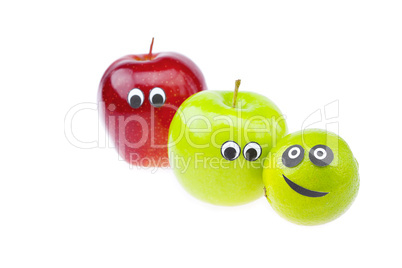 apples with faces joy isolated on white